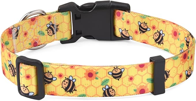 Mihqy Dog Collar with Bohemia Floral Tribal Geometric Patterns - Soft Ethnic Style Collar Adjustable for Small Medium Large Dogs(Bee,XS)