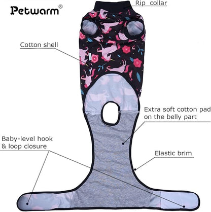PetWarm Dog Spay Recovery Suit, Recovery Suit for Dogs, Spay and Neuter, Prevents Licking Cotton Protect Dog Abdominal, E-Collar Alternative, Unicorn Pattern, Black, XS