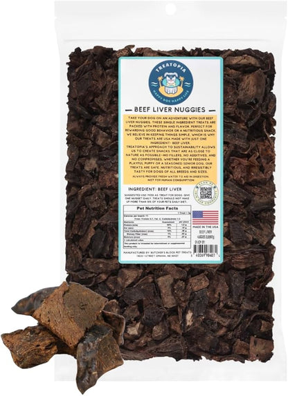 TREATOPIA Beef Liver Nuggies Dog Treats, 32 Ounce Bag - All-Natural, Sustainable, Healthy, High Protein, Hand-Trimmed, Slow-Roasted, Made in The USA, Nutritious, No Additives, No Fillers