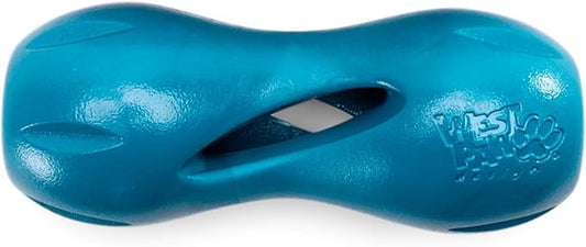 WEST PAW Qwizl Durable Zogoflex Dog Puzzle Toy for Mental Stimulation, and Enrichment - Treat Dispensing for Bully Sticks and Dental Sticks - Dishwasher Safe - Made in USA - Small - River