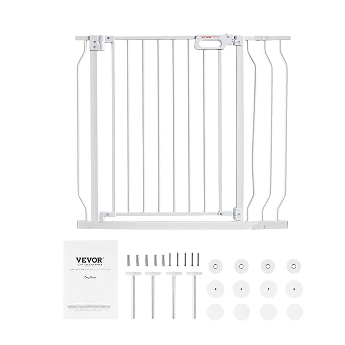 VEVOR Baby Gate, 29.5-37 in Adjustable Width, 30in High Dog Gate, Easy Step Walk Thru, Auto Close, Child Pet Security, with Pressure Mount Kit and Wall Mount Kit, for Stairs Doorways and House, White