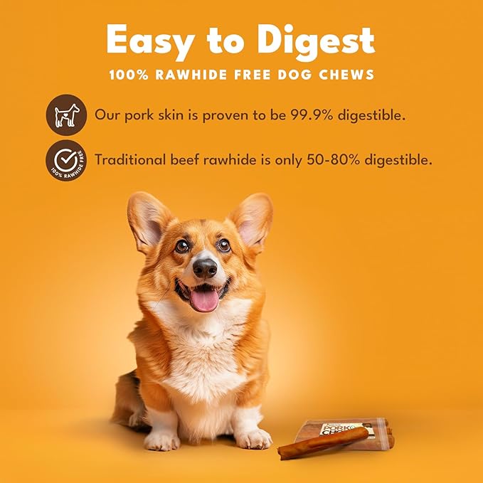Pork Chomps Roasted Pork Skin Dog Chew, 8 Inch Roll, 5 Count - Long-Lasting Treats for Dogs - High Protein, Rawhide-Free, Low Fat, Healthy & Delicious Chews