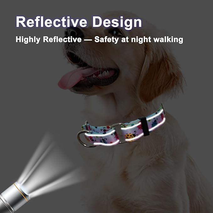 Reflective Martingale Collar for Dogs Nylon Training Collar with No Buckle, No Pull Adjustable Dog Collar for Medium Dogs（Gradient Ladybug，M）