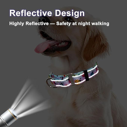Reflective Martingale Collar for Dogs Nylon Training Collar with No Buckle, No Pull Adjustable Dog Collar for Medium Dogs（Gradient Ladybug，M）