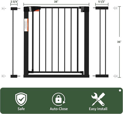 Metal Dog Gate for Door,Pressure Mounted Auto-Close Pet Gates for Dogs Indoor, Doggie Gate (Black, 36" Tall)
