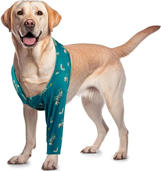 ROZKITCH Dog Leg Protector for Front Right Left Leg, Pet Prevent Licking Wound Elbow Knee Protector, Dog Recovery Suit Cone Collar Alternative for Sprain ACL CCL Arthritis Joint Care Zebra XXS