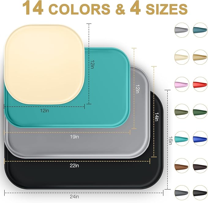 SMILOOL Silicone Pet Feeding Mat with Raised Edge for Food and Water, Dog Bowl Mats, Cat Bowls Placemat with High Lip for Floor Waterproof, Rubber Tray for Cats and Dogs 24 x 16 x 0.8 Dark Grey