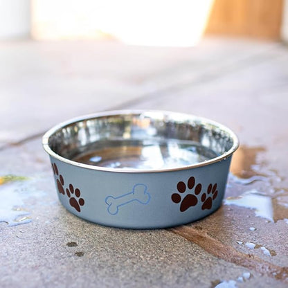 Loving Pets Bella Dog Bowls- Stainless Steel Dog & Cat Bowls - Spill Proof Dog Food Bowl, Cat Bowl, Puppy Essentials & Pet Supplies Great for Home & Travel (Medium 20-35 lbs, Blueberry)