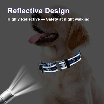 Reflective Martingale Collar for Dogs Nylon Training Collar with No Buckle, No Pull Escape Proof Dog Collar for Medium Dogs（Blue Dinosaur，M）
