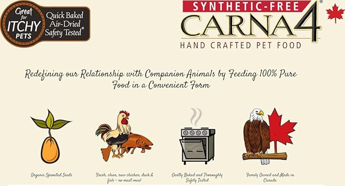 CARNA4 Air Dried Dog Food, Chicken Recipe, Quick Baked Whole Food Nutrition with Sprouted Seeds, Natural Probiotics & Enzymes, No Synthetics - 22 Pound
