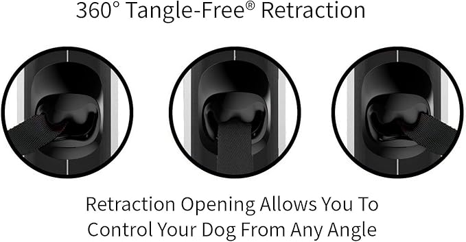 TUG 360° Tangle-Free Retractable Dog Leash | 16 ft Strong Nylon Tape | One-Handed Brake, Pause, Lock (Large, White)