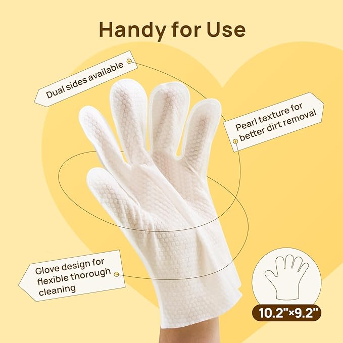 HICC PET Cleaning Deodorizing Glove Wipes for Dogs & Cats, Vet Recommended Hypoallergenic Hydrating & Nourish Fur Pet Grooming Glove Wipes, Pet Bathing Wipes for Horse Coat Care,20pcs Unscented