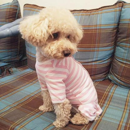 Dog’s Recovery Suit Post Surgery Shirt for Puppy, Full Coverage Dog's Bodysuit Wound Protective Surgical Clothes for Small and Medium Pets (Pink White Stripe-l)