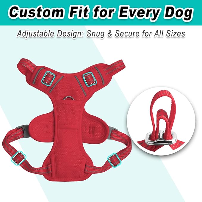 BARKBAY Dog Harness No Pull Mesh for Small Dogs - Adjustable, Reflective, Comfortable, No Choke, Heavy-Duty - Perfect for Outdoor Training, Walking, and Hiking - Strong & Durable - XS & Red Mesh