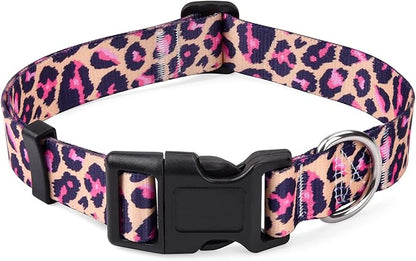 Mihqy Dog Collar with Bohemia Floral Tribal Geometric Patterns - Soft Ethnic Style Collar Adjustable for Small Medium Large Dogs(Pink Leopard,S)