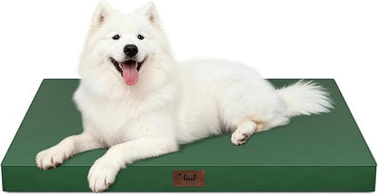 Outdoor Large Washable Dog Bed, Orthopedic Egg Crate Foam Dog Crate Mat for Large Dogs with Removable Oxford Cooling Cover, Dark Green