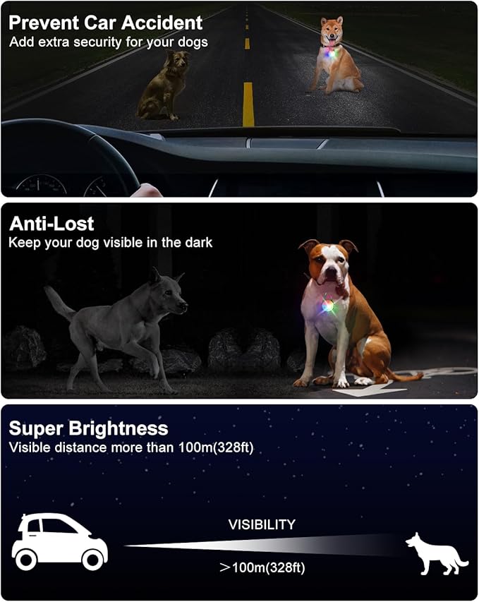 2 Pack Dog Collar Light, 4 Modes Clip On Dog Lights for Night Walking, Glow in the Dark LED Pet Collar Charm, Rechargeable Pet Camping Essentials for Nighttime Running, Cycling, Hiking(Army Green)