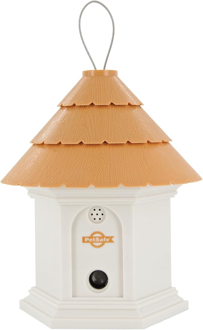 PetSafe Deluxe Outdoor Ultrasonic Bark Control - Elite No Barking Deterrent for All Dog Sizes - Up to 1/4 Acre (50 ft) Coverage - Weatherproof - Timer for Scheduled Activation - Bird House Design