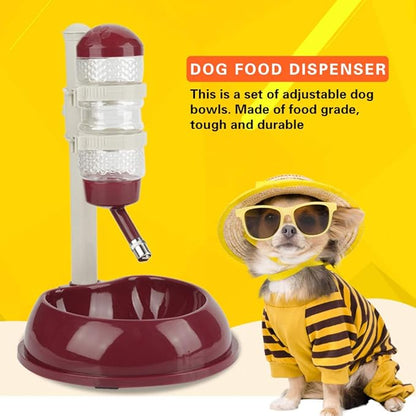 EVTSCAN Dog Food Dispenser, Adjustable Dog Bowl Food Dispenser Drinking Bowl Feeder for Pets Cats Dogs(Brown)