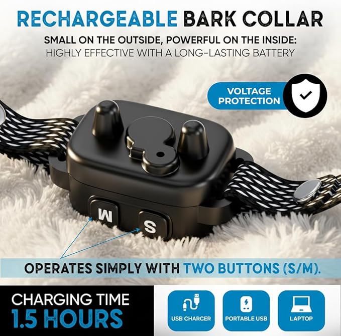 Tiny Bark Collar for Small Dogs 5-15 lbs and Puppies - No Shock Anti Barking Collar - Rechargeable Smart Collar for Dog Training with 7 Sensitivity Levels and 3 Beep&Vibration Modes (Black)
