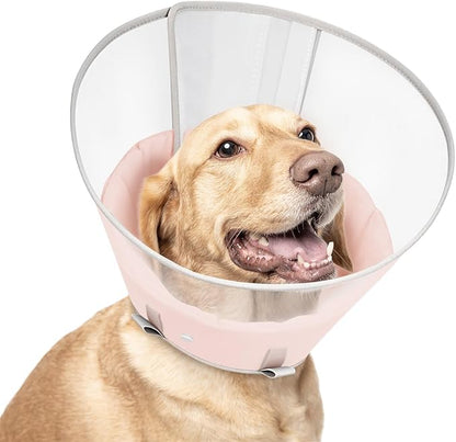 Dog Cone Collar with Snap-on Detachable Soft Liner, Lightweight Transparent Elizabethan Alternative to Stop Licking, for Spay Neuter Surgery Recovery, for Medium Large Small Dogs (Pink,XL)