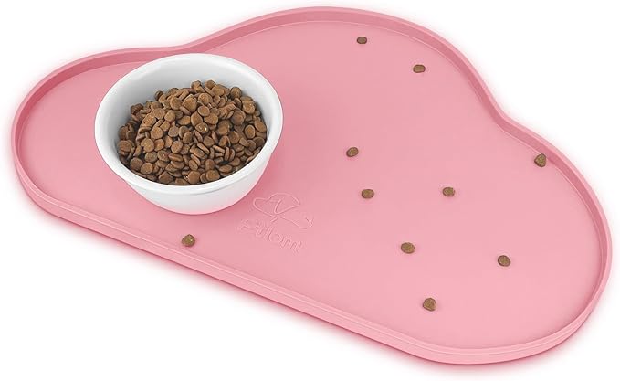 Ptlom Silicone Pet Placemat for Dogs and Cats, Non-Slip Waterproof Dog Feeding Bowl Mats for Food and Water, Small Medium Large Pet Puppy Tray Mat Prevent Residues from Spilling onto The Floor, Pink