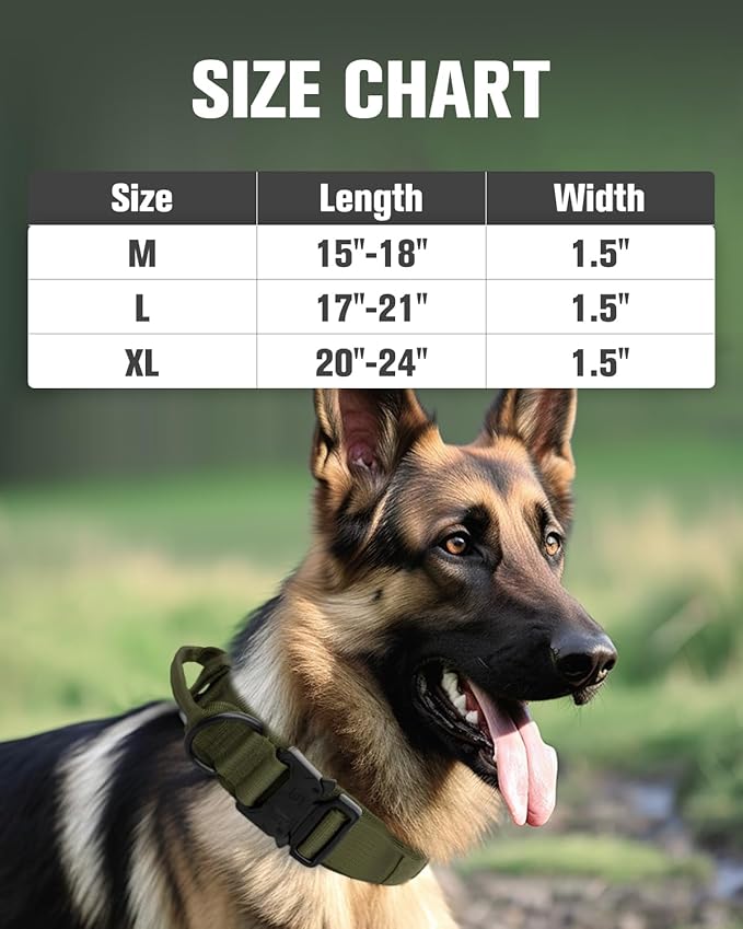 Joytale Tactical Dog Collar with Handle and Metal Buckle, Heavy Duty Padded Military Collar with 2 Patches for Training, Adjustable for XLarge Dogs, ArmyGreen, XL
