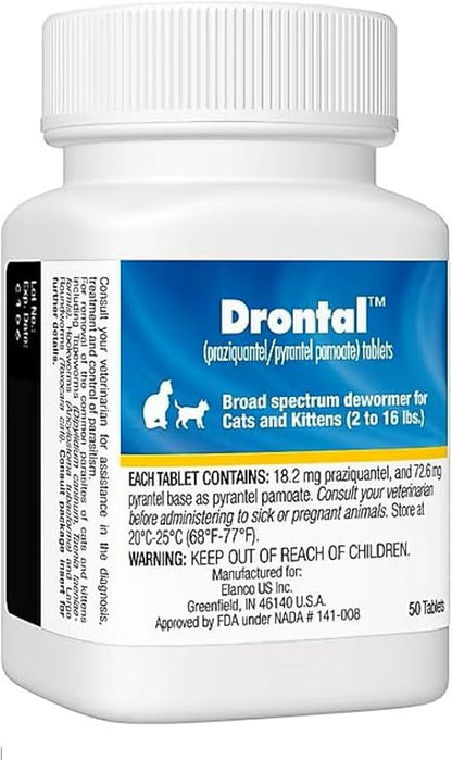 Elanco Drontal Broad Spectrum Cat and Kittens Dewormer for tapeworms, hookworms, roundworms. | 50 Tablets