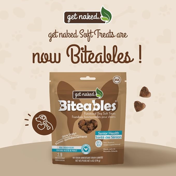 Get Naked Biteables Senior Health Soft Dog Treats, Real Chicken Treat for Toothless Dogs, 6oz 1 Pouch