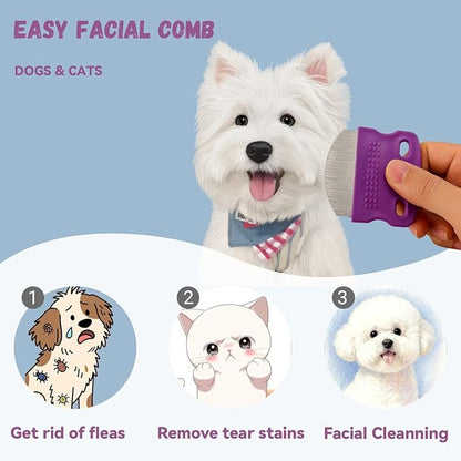 2 Pack Professional Pets Eye Combs,Pets Grooming Comb Kit,Stainless Steel Tear Stain Remover for Cats & Dogs,Flea Lice Comb,Gentle Curved Comb Teeth,Precisely Removes Stains (2pcs eye combs)