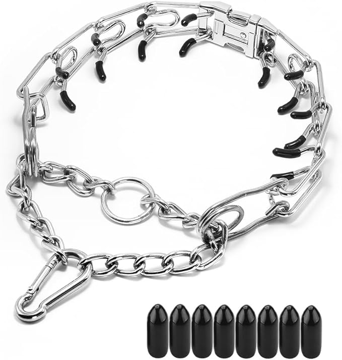 Prong Collar for Dog Large, Pinch Collar for Dogs,Choke Collar for Dogs, Quick Release Buckle and Carabier Lock, Comfort Rubber Tips, for Large Dogs (Large, 4.0mm,23.6-Inch, with Buckle)