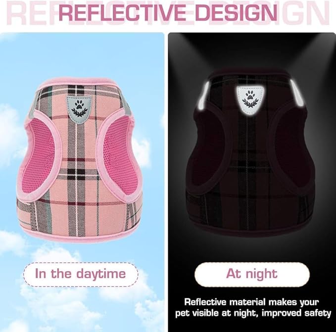 KOOLTAIL Dog Harness for Small Medium Dogs ,Dog Harness and Leash Set, Step in No Pull Soft Mesh Padded Adjustable and Reflective Pet Vest Harness Puppy, Plaid Extra Harness for XS S Dogs, Pink S