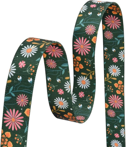Mihqy Dog Collar and Leash Set with Bohemia Floral Tribal Geometric Patterns - Soft Ethnic Style Collar Adjustable for Small Medium Large Dogs(Dark Green Flower Set,L)
