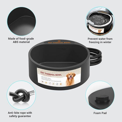 PETLESO Outdoor Heated Water Bowl for Dogs Cats, 2.2L Winter Heating Dog Water Bowl Smart Thermal for Outdoor Chickens Rabbits Birds, Black, Winter Clearance 2026, Limited Stock