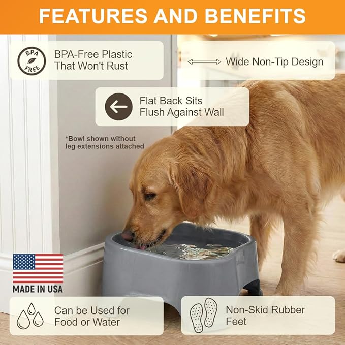 Neater Pet Brands Extra Large Water Bowl for Dogs, Elevated Outdoor Dog Water Bowl (2.25 Gallon XL Capacity), Big Trough Style Food Dish for Indoors or Outside, No Spill Large Dog Bowls, Gunmetal Grey