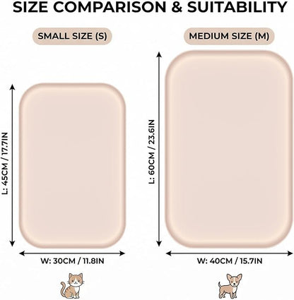 BLESWIN Non-Slip Silicone Dog Food Mat for Food and Water, 18" x 12" Raised Edge Pet Feeding Mat - Waterproof Dog Bowl Mat Easy Clean for Floor Protector,Beige