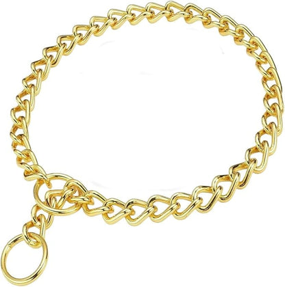 Dog Choke Collar Slip P Chain,Heavy Chain Dog Metal Training Choke Collars, Martingale Puppy Collars for XS Small Medium Large Big XL Breed Dogs (Gold, L(Neck Max 20inch) D3.5mm)