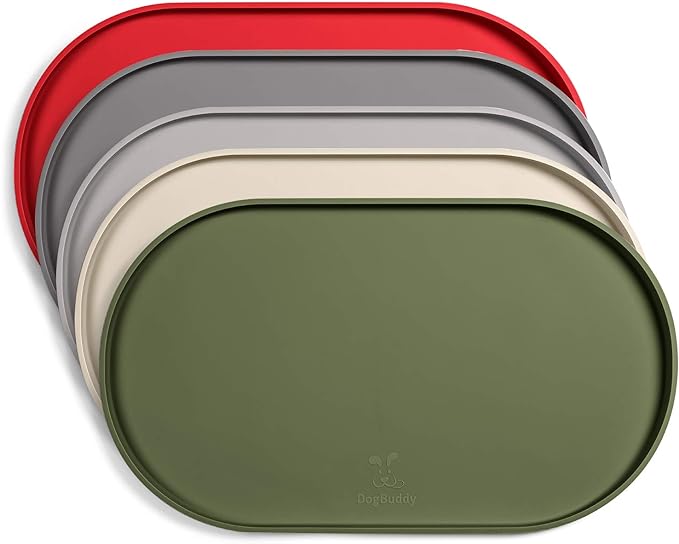 DogBuddy Dog Food Mat - Waterproof Dog Bowl Mat, Silicone Pet Mat for Food and Water Bowls, Nonslip Pet Feeding Mat with Edges, Dogs Food Mats for Floors, Puppy Supplies (XXL: 32" x 19", Khaki Green)
