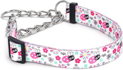 Martingale Dog Collar with Stainless Steel Chain - Limited Chain Cinch Training Collar for No Pull Training Dog - Flower Multicolor Cute Patterns - Premium No Slip Collar (HA12NO19, L)