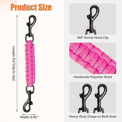 Dog Collar Safety Clip, Collar Companion, Handmade Backup Safety Strap, Double-Ended Clip Leash Connector, Suitable for Dog Harnesses, Prong, Pinch Collars (Pink, 1 Pack)