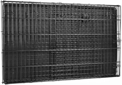 Amazon Basics Portable, Foldable Metal Wire Dog Crate with Removable Tray, Divider Panel, Easy to Assemble, for Large Dogs, 48 x 30 x 32.5 in, Black