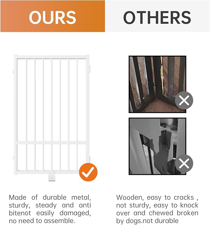 SNUOWU Full Metal Freestanding Dog Gate with Door, 36''Height Foldable Pet Dog Fence for Indoor & Outdoor, 3 Panels Extra Wide Free Standing TallDog Gates for Doorways,House,Stairs,Porch,Deck,Yard