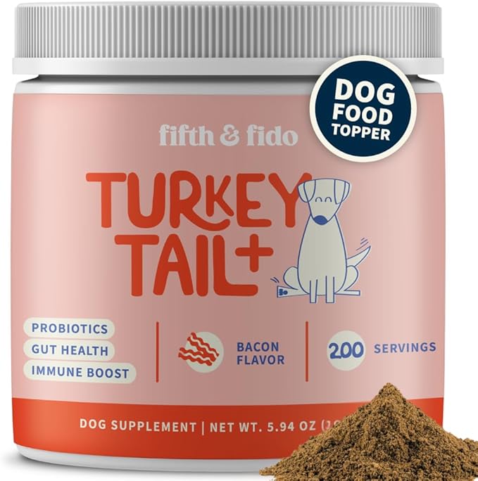 Fifth & Fido Turkey Tail Mushroom for Dogs – Lipoma Treatment for Dogs - Mushroom Supplement with Immune Support for Lipoma, Lumps & Bumps – Premium Pet Vitamins and Supplements Made in USA, 200 Serv.