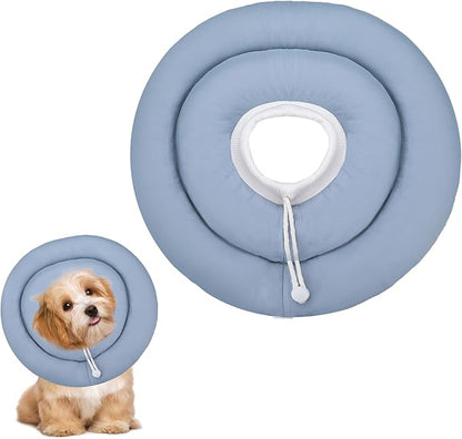 Waterproof Escape-Proof Soft Dog Cones, Adjustable Small Dog Donut Collar with Elastic Neckband, Elizabethan Collar for Dogs, Neck Pillow for Dogs and Cats (Blue-Gray, M)
