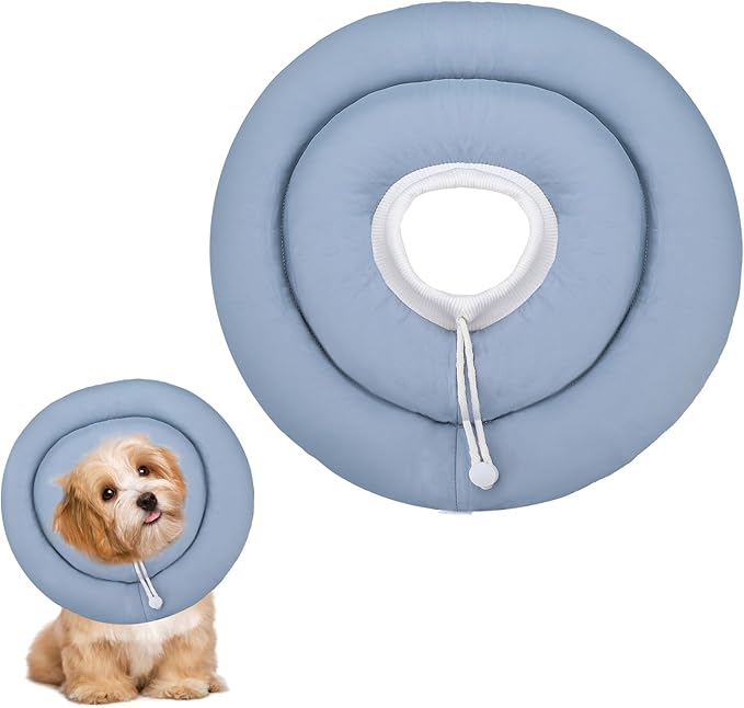 Waterproof Escape-Proof Soft Dog Cones, Adjustable Small Dog Donut Collar with Elastic Neckband, Elizabethan Collar for Dogs, Neck Pillow for Dogs and Cats (Blue-Gray, S)
