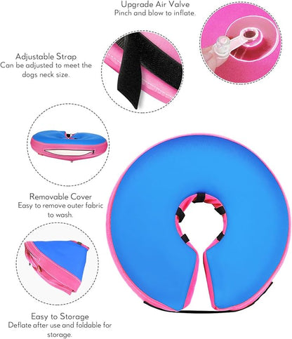 MIDOG Soft Inflatable Dog Cone, Donut E-Collar Alternative for After Surgery, Prevents Licking, Allowing Normal Eating & Vision,Comfortable Recovery Collar for Small Medium Large Dogs&Cats,PinkBlue-M+