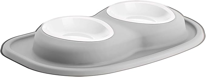 WeatherTech Double Low Pet Feeding System w/Plastic Dog/Cat Bowls - 16 oz (2 Cups) Light Grey (PDL1602LG)