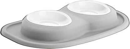 WeatherTech Double Low Pet Feeding System w/Plastic Dog/Cat Bowls - 16 oz (2 Cups) Light Grey (PDL1602LG)