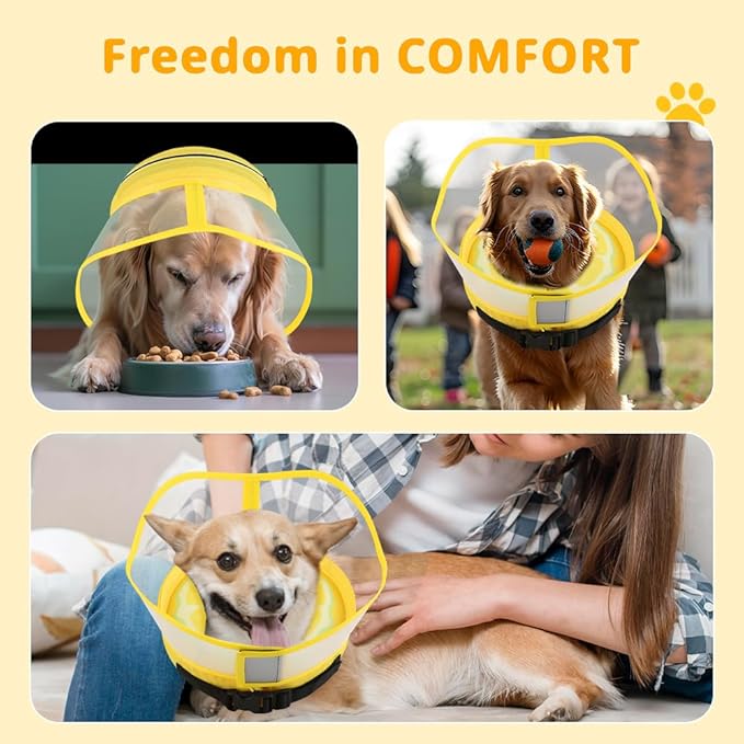 Soft Dog Cone Collar with Anti-Lick Shield, Inflatable Cones Alternative After Surgery for Large/Medium/Small Dogs to Stop Licking, Elizabethan Neck Ecollars of Shame, Comfy Pillow E Recovery