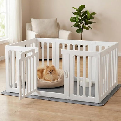 Dog Playpen with Door, Portable Large Puppy Playpen for Indoor & Outdoor Use, Tool-Free Assembly Modern Pet Play Pen for Dogs, Cats & Small Animals